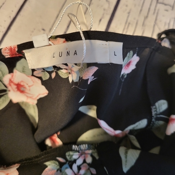 LUNA Black Floral Dress Size L - Picture 6 of 11
